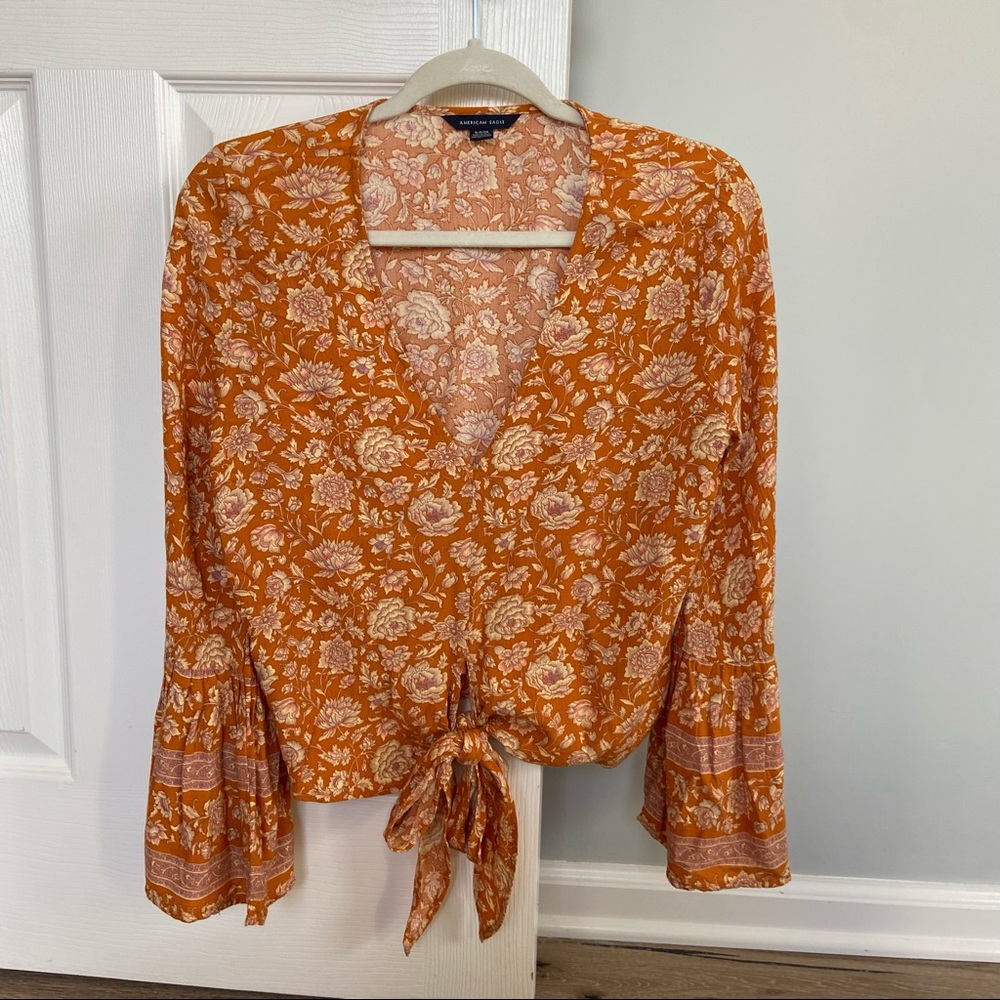 American eagle yellow floral long sleeve top